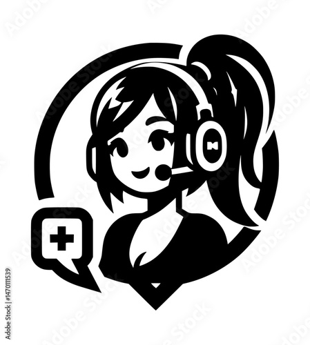 Female Streamer Headset Vector Logo
