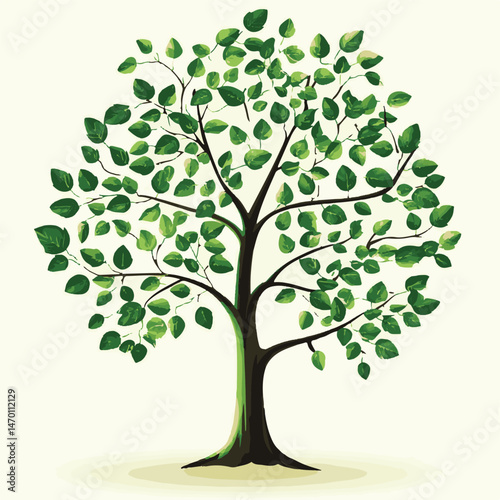 Stylized Tree Illustration With Green Leaves And Branches On White Background,Nature Inspired Design Element
