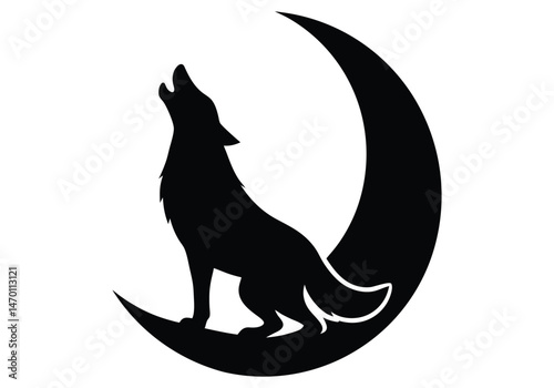 Dog Howling At Moon Silhouette