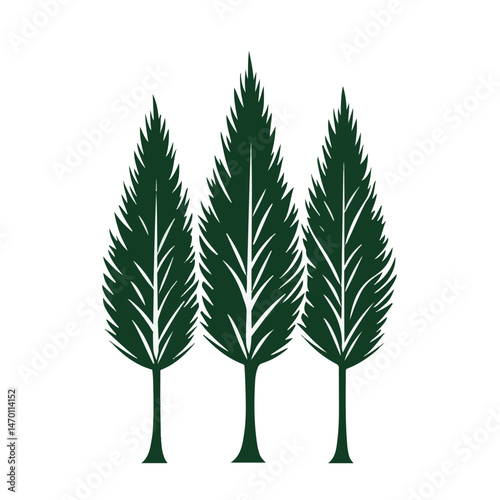 Three Elegant Evergreen Trees Simple Vector Illustration Isolated On White Background Minimalist Aesthetic Forest Design