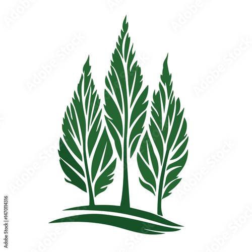 Three Lombardy Poplar Trees Silhouette Simple Elegant Design Vector Isolated On White Background