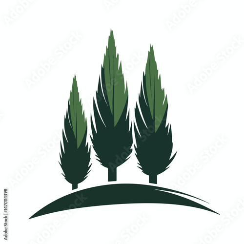 Minimalist Cypress Trees Illustration Green Trees Simple Forest Design Logo Design Element Isolated On White Background