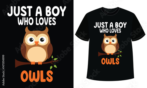 Just a Boy Who Loves Owls Cute Cartoon T-Shirt Design for Bird Lovers