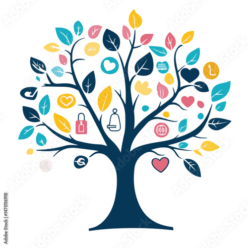 Tree Of Values Abstract Illustration Icons For Business And Social Concepts Representing Growth And Development
