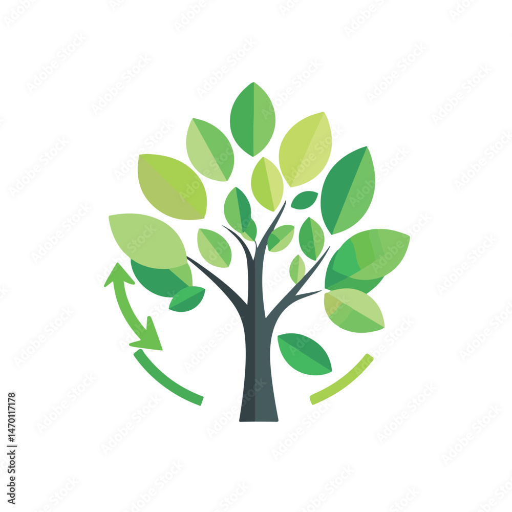 Obraz premium Sustainable Green Tree Icon With Recycling Arrow Symbol For Environmental And Ecological Concepts