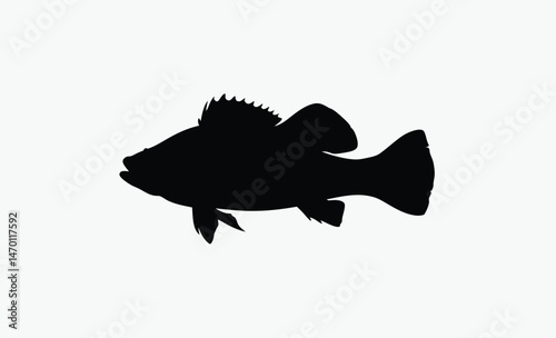 walleye fish silhouette, sharp fin outline, elongated fish body, black white walleye, dorsal fin detail, freshwater fish vector
