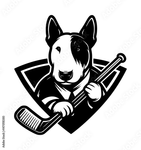 Dog with hockey stick 