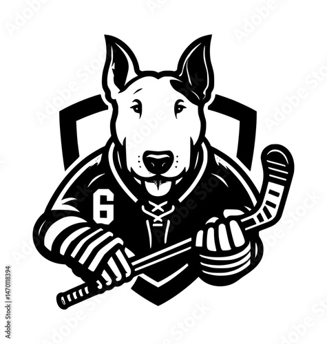 Dog with hockey stick 