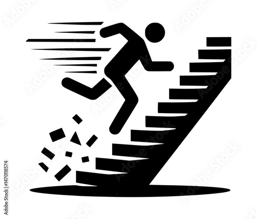 careless man running up stairs falling icon logo black color vector white background