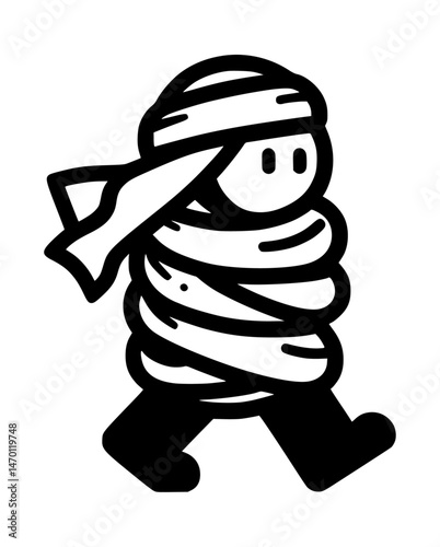 cartoon man walking wrapped icon logo black color vector white background