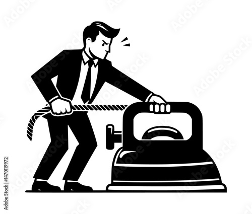 Man Pulling Big Iron Cartoon Logo