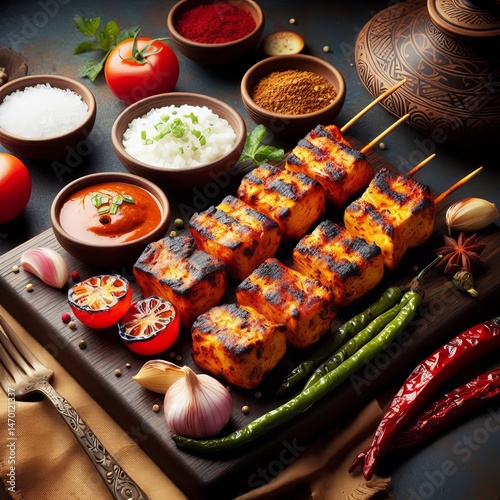 grilled indian tandoori paneer tikka.
