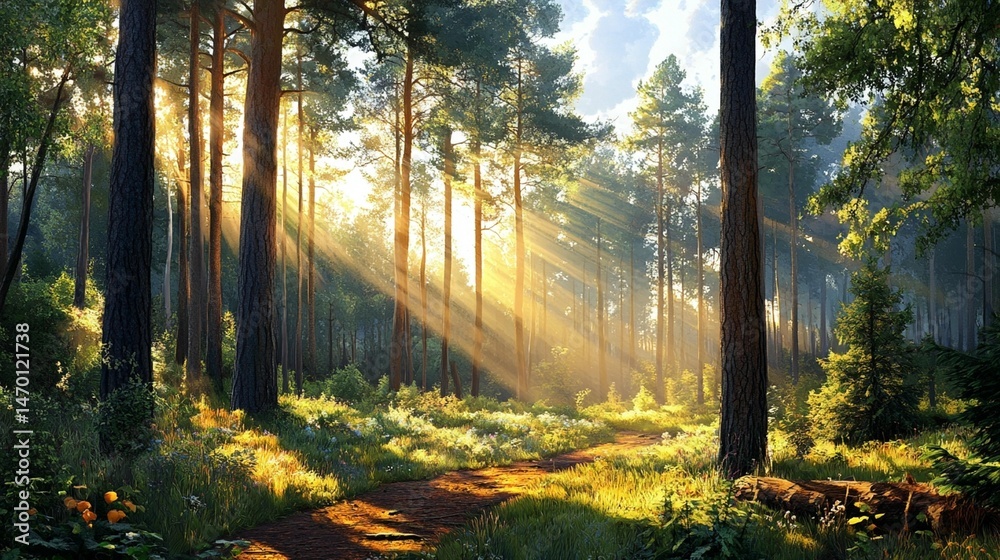 Fototapeta premium Sunlit Forest Path