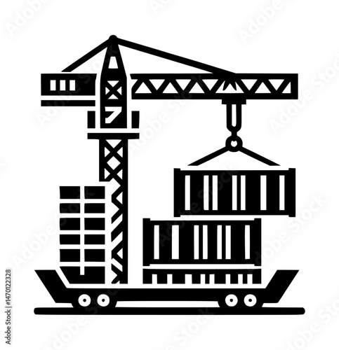 crane moving container icon logo black color vector white background