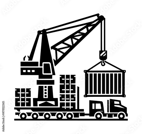 moving container crane logo black icon vector white background  