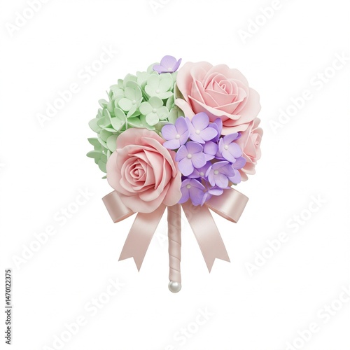 Pastel Pink and Purple Rose and Hydrangea Bouquet