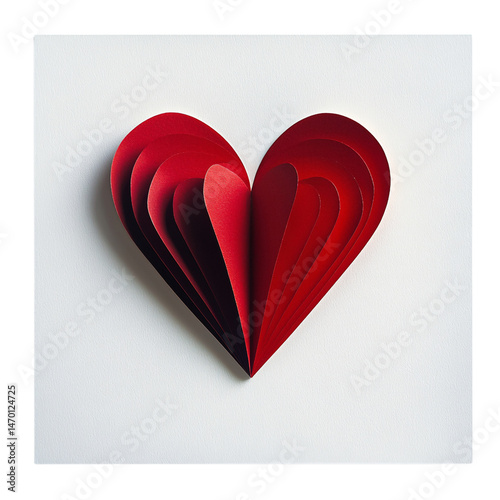 Intricate Red Paper Heart Sculpture Showcasing Beautiful Layered Design Perfect for Craft Projects, Valentine's Day Events, and Artistic Expressions of Love