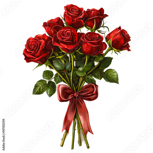 Beautiful Arrangement of Red Roses Tied with a Ribbon, Perfect for Romantic Occasions, Celebrations, or Special Surprises, Symbolizing Love and Affection