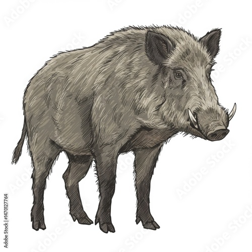 Detailed Gray Wild Boar Illustration