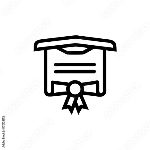 degree icon Graduation certificate with cap and ribbon outline illustration  