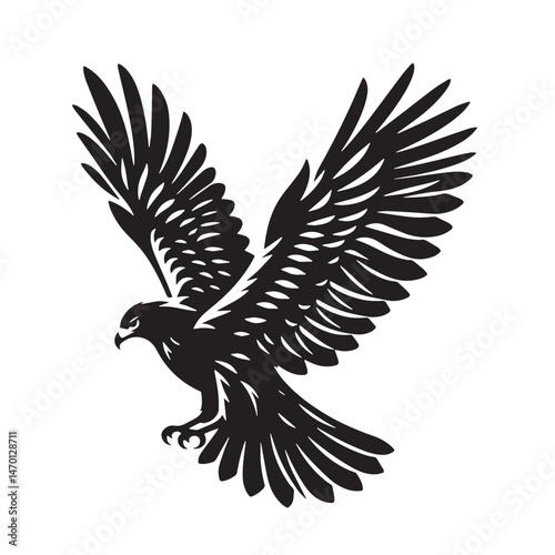 Red-tailed Hawk Silhouette line art vector illustration on white background
