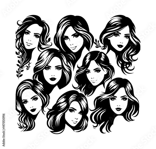 elegant beauty woman hair icon logo black color vector white background