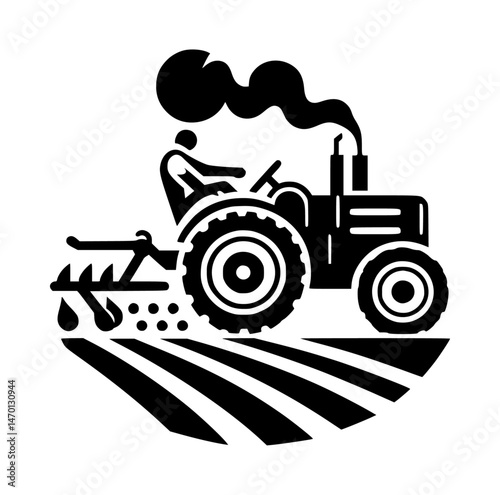 farm tractor plow icon logo black color vector white background