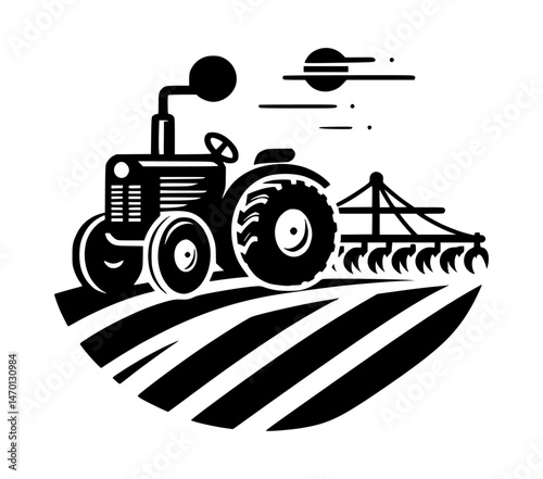 farm tractor plow icon logo black color vector white background