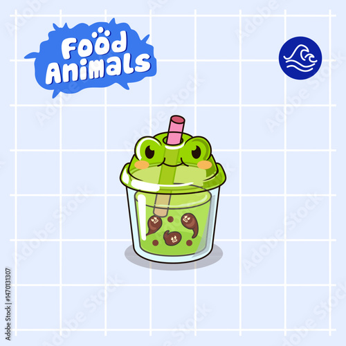 Frog boba drink cartoon mascot logo character