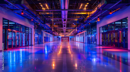 Futuristic data center architecture modern facility interior in high-tech environment