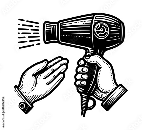 cartoon hair dryer icon logo black color vector white background
