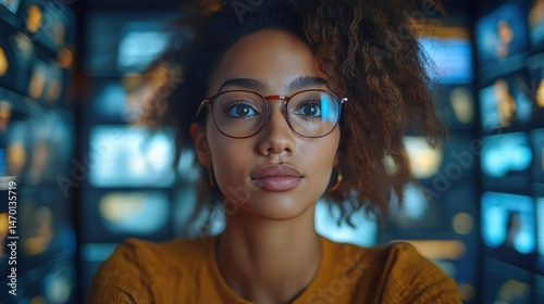 Obraz na płótnie Blasian businesswoman thrives in virtual team meeting from her home office w salonie