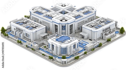 Modern Tech Campus Isometric Aerial View.