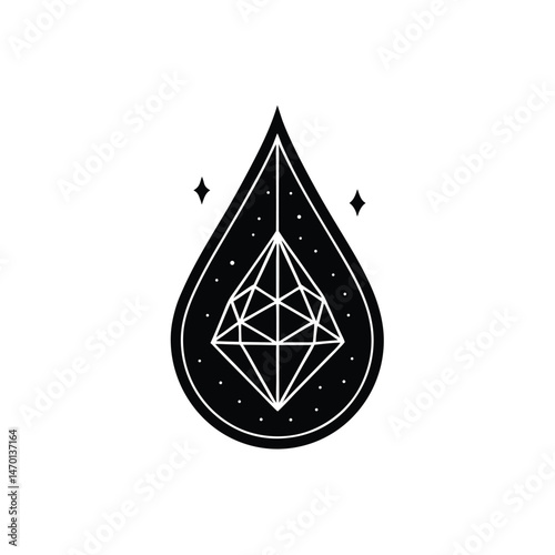 Geometric mystical sacred geometry illustration of a diamond shape within a stylized water drop