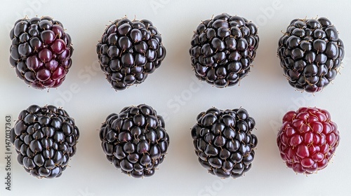 Fresh blackberries arranged in a grid pattern