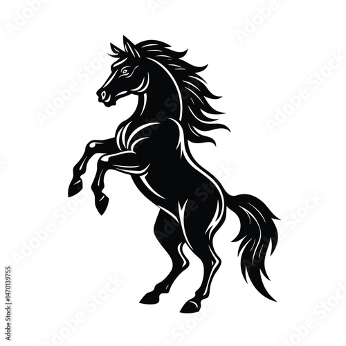 Photos Majestic black horse in a rearing position silhouette against a white background