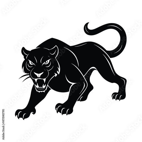Powerful black panther silhouette stalking with aggressive expression representing strength and fierceness