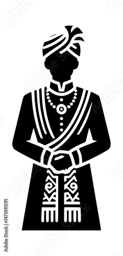 Indian man wedding fashion silhouette vector 