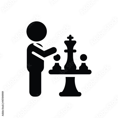 man chess player icon, stickman stick figure human silhouette playing , isolated on transparent