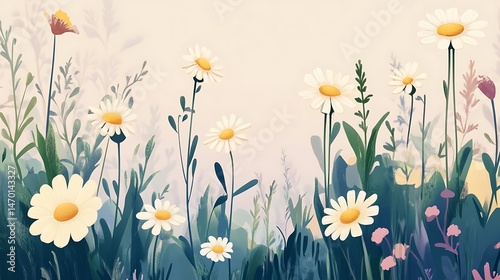 Daisies in Summer Meadow.