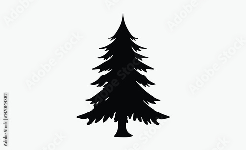 pine tree silhouette, evergreen tree vector, conical tree shape, layered branch outline, black white pine, forest tree icon, minimal tree design, nature tree graphic