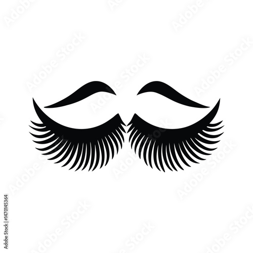 Elegant black and white illustration of closed eyes with luxurious lashes and delicate eyebrows design