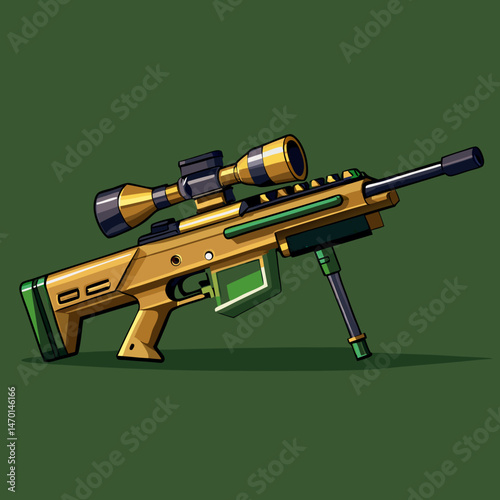 A military sniper rifle with bolt-action mechanism, vector on a dark green background