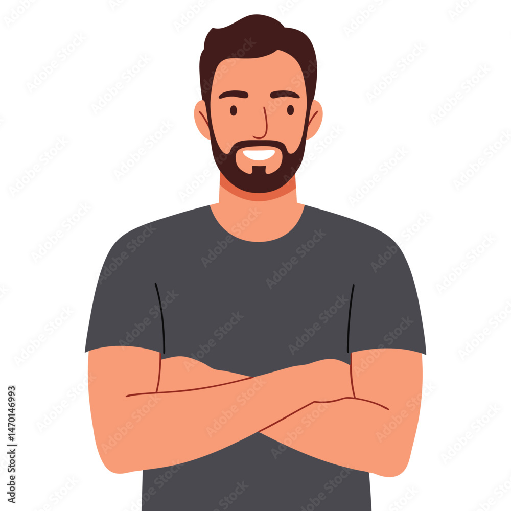 Fototapeta premium Confident Man with Arms Crossed, Smiling, Wearing Casual Shirt, Isolated on White Background