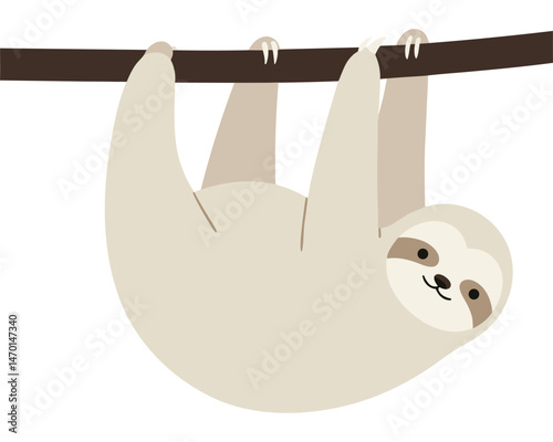Adorable Sloth Clinging to a Branch in a Cute and Playful Style for Nature Lovers