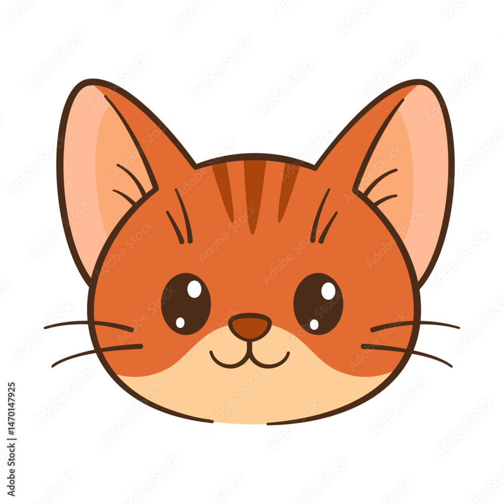 Fototapeta premium Happy orange tabby cat face. Hand drawn Flat style Chibi face of an happy cat clean, simple design. Perfect for children’s content, greeting cards, stickers, tshirts, mug and posters illustration 