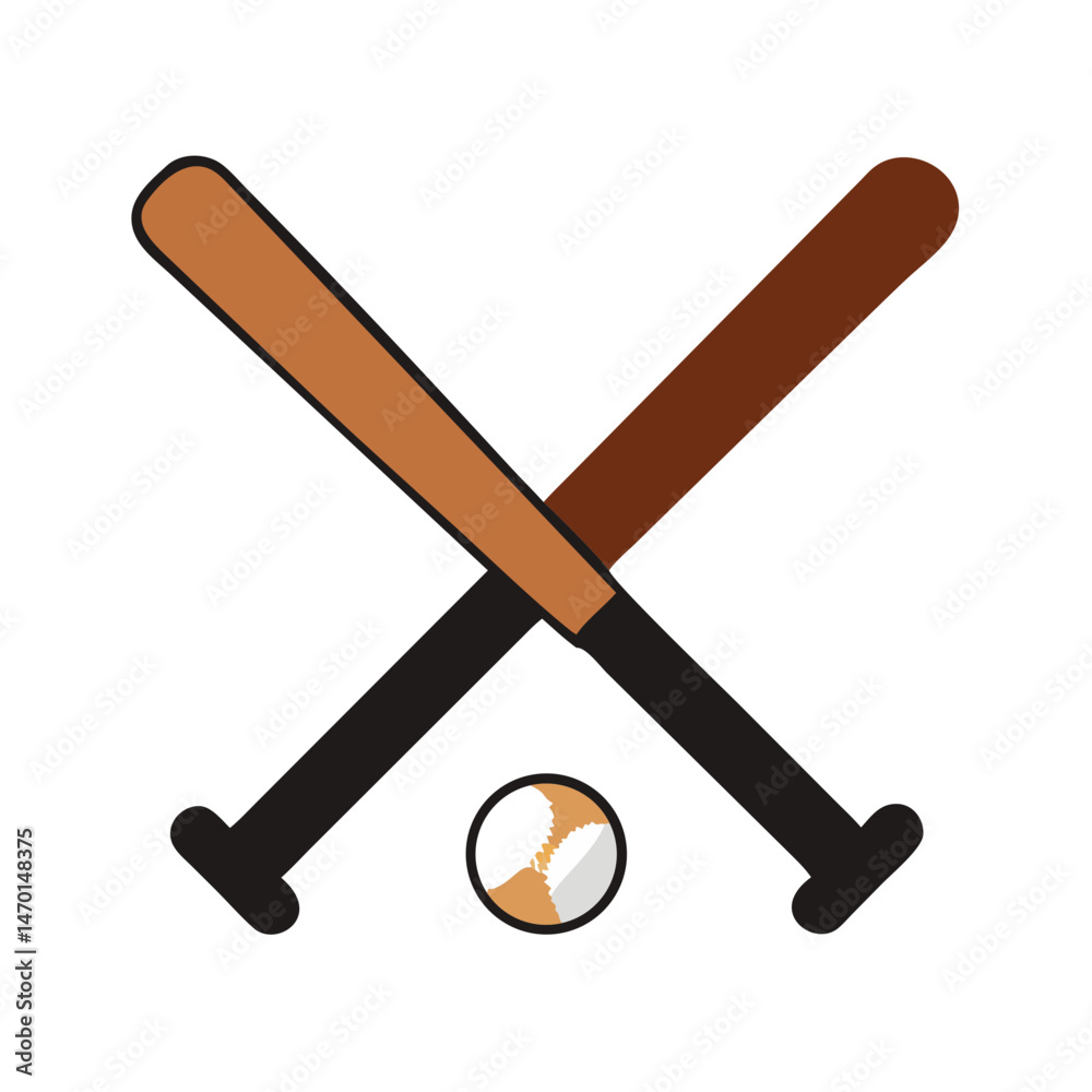 Crossed Baseball Bats with Ball Icon Representing Baseball Sport and Equipment Crossed Baseball Bats with Ball Icon Representing Baseball Sport and Equipment