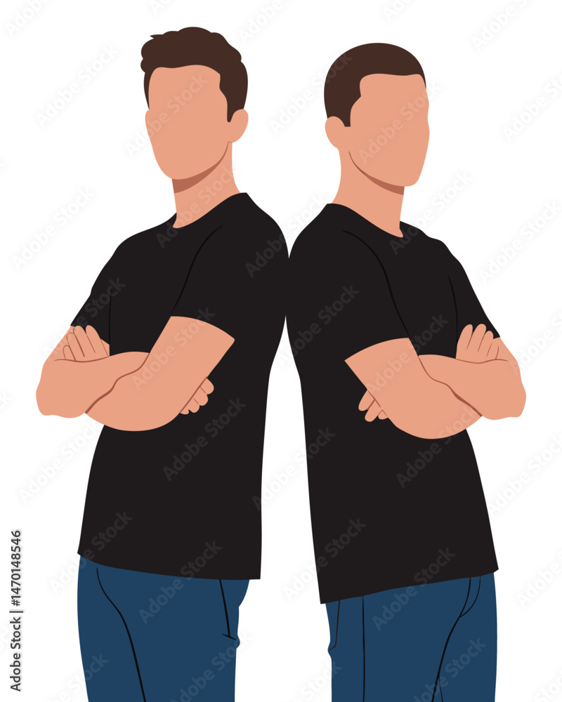 Fototapeta premium Two Males Turning Their Backs on Each Other in a Reflective Moment of Disconnection