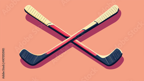 Cross Sticks Isolated On Peach Background Illustrative Hockey Sticks Simple Sport Equipment Graphic Style Image