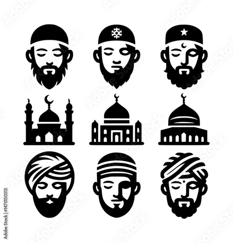 Muslim Faces Emblems Icon Logo